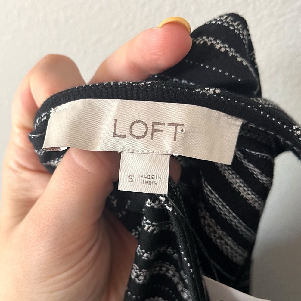 LOFT Jacquard Twist Cutout Back Midi Shift Dress Black Striped Size Small NEW - Picture 11 of 14